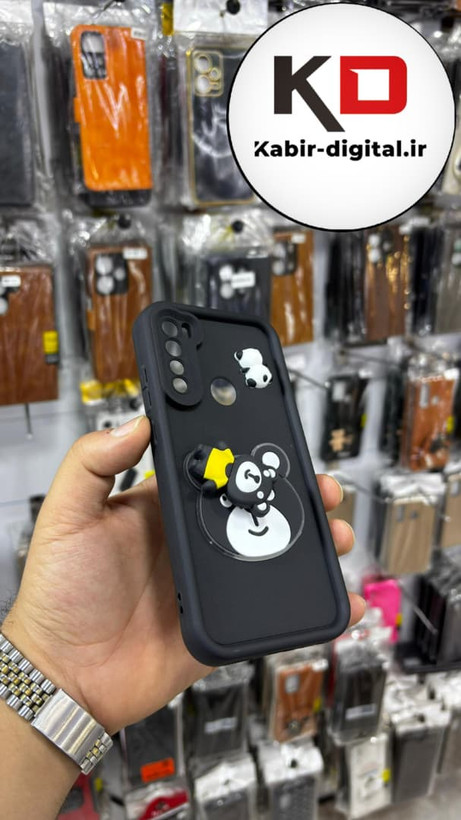 قاب گوشی Note 8 شیائومی طرح سیلیکونی Solid عروسکی برجسته محافظ لنز دار طرح خرس مشکی
