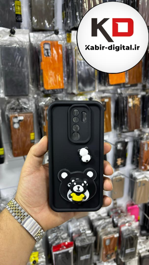 قاب گوشی Note 8 Pro شیائومی طرح سیلیکونی Solid عروسکی برجسته محافظ لنز دار طرح خرس مشکی