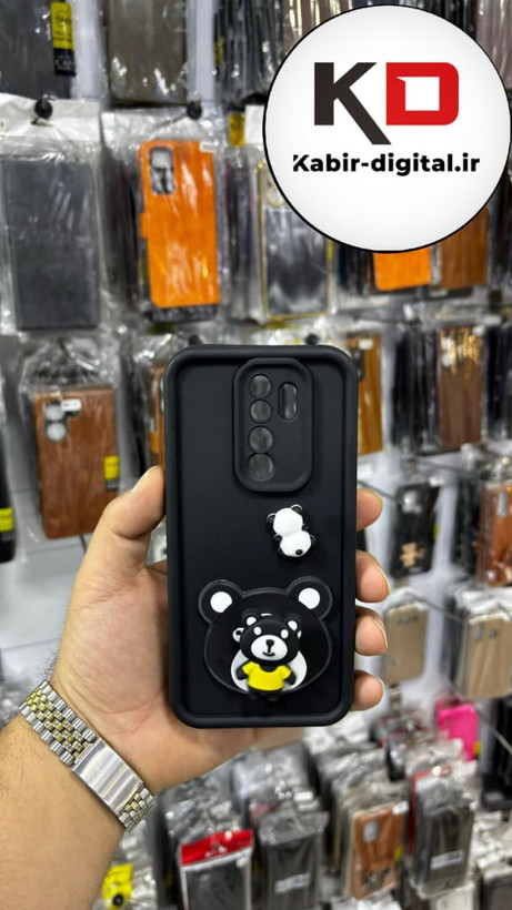 قاب گوشی Note 8 Pro شیائومی طرح سیلیکونی Solid عروسکی برجسته محافظ لنز دار طرح خرس مشکی