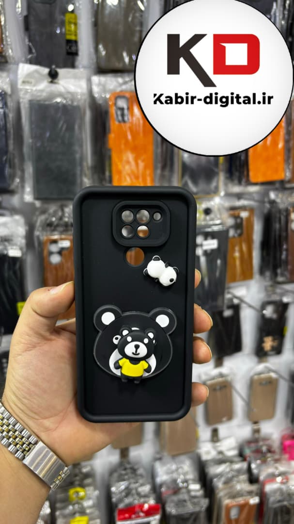 قاب گوشی Note 9 شیائومی طرح سیلیکونی Solid عروسکی برجسته محافظ لنز دار طرح خرس مشکی