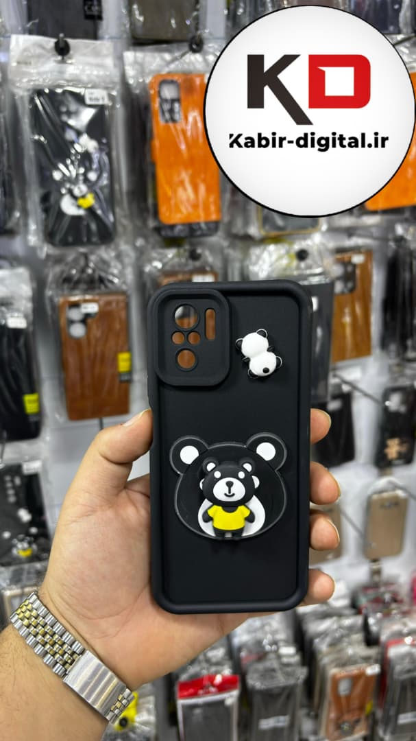 قاب گوشی Note 10/ Note 10s / Poco M5s شیائومی طرح سیلیکونی Solid عروسکی برجسته محافظ لنز دار طرح خرس مشکی