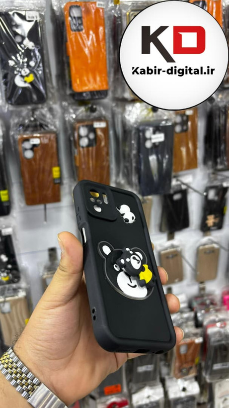 قاب گوشی Note 10/ Note 10s / Poco M5s شیائومی طرح سیلیکونی Solid عروسکی برجسته محافظ لنز دار طرح خرس مشکی