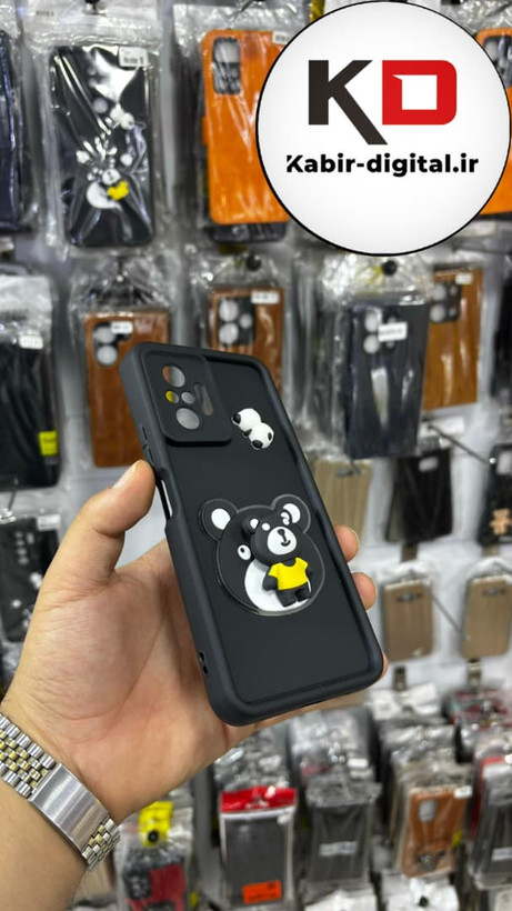 قاب گوشی Note 10 Pro شیائومی طرح سیلیکونی Solid عروسکی برجسته محافظ لنز دار طرح خرس مشکی
