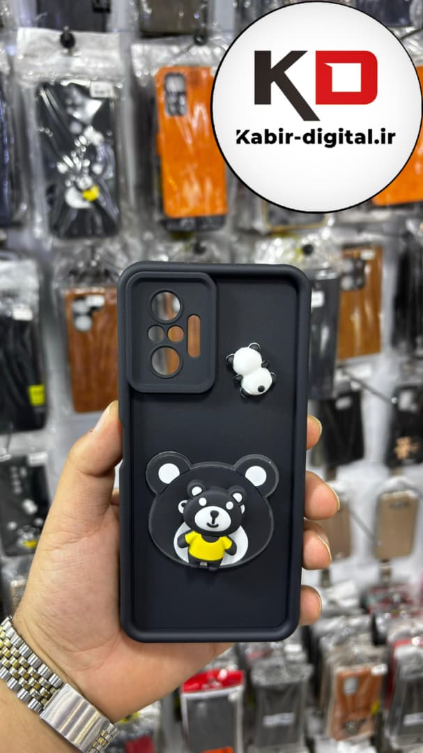 قاب گوشی Note 10 Pro شیائومی طرح سیلیکونی Solid عروسکی برجسته محافظ لنز دار طرح خرس مشکی