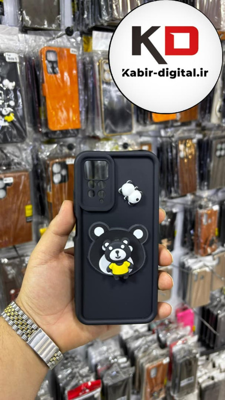 قاب گوشی Note 11 Pro 4G / Note 12 Pro 4G شیائومی طرح سیلیکونی Solid عروسکی برجسته محافظ لنز دار طرح خرس مشکی