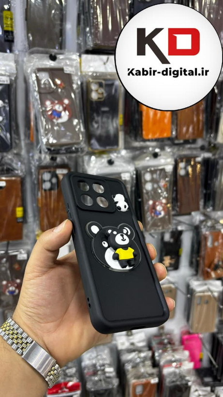 قاب گوشی Redmi K70E / POCO X6 Pro شیائومی طرح سیلیکونی Solid عروسکی برجسته محافظ لنز دار طرح خرس مشکی