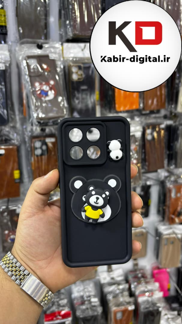 قاب گوشی Redmi K70E  / POCO X6 Pro شیائومی طرح سیلیکونی Solid عروسکی برجسته محافظ لنز دار طرح خرس مشکی