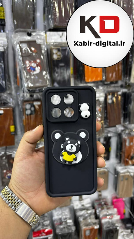 قاب گوشی Redmi K70E / POCO X6 Pro شیائومی طرح سیلیکونی Solid عروسکی برجسته محافظ لنز دار طرح خرس مشکی