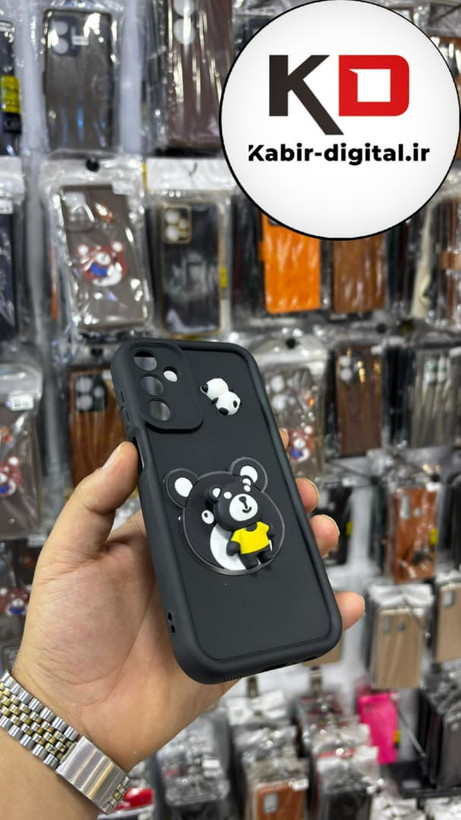 قاب گوشی Galaxy A54 سامسونگ طرح سیلیکونی Solid عروسکی برجسته محافظ لنز دار طرح خرس مشکی