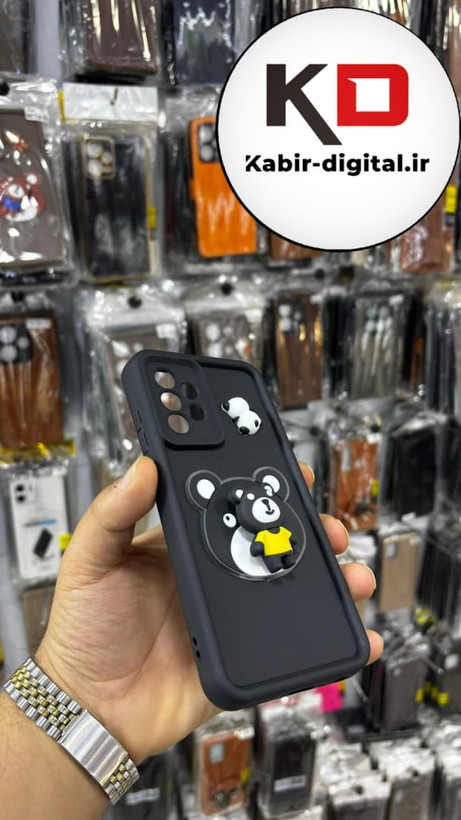 قاب گوشی Galaxy A53 سامسونگ طرح سیلیکونی Solid عروسکی برجسته محافظ لنز دار طرح خرس مشکی