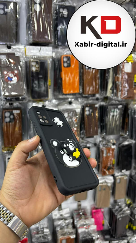قاب گوشی Galaxy A51 سامسونگ طرح سیلیکونی Solid عروسکی برجسته محافظ لنز دار طرح خرس مشکی