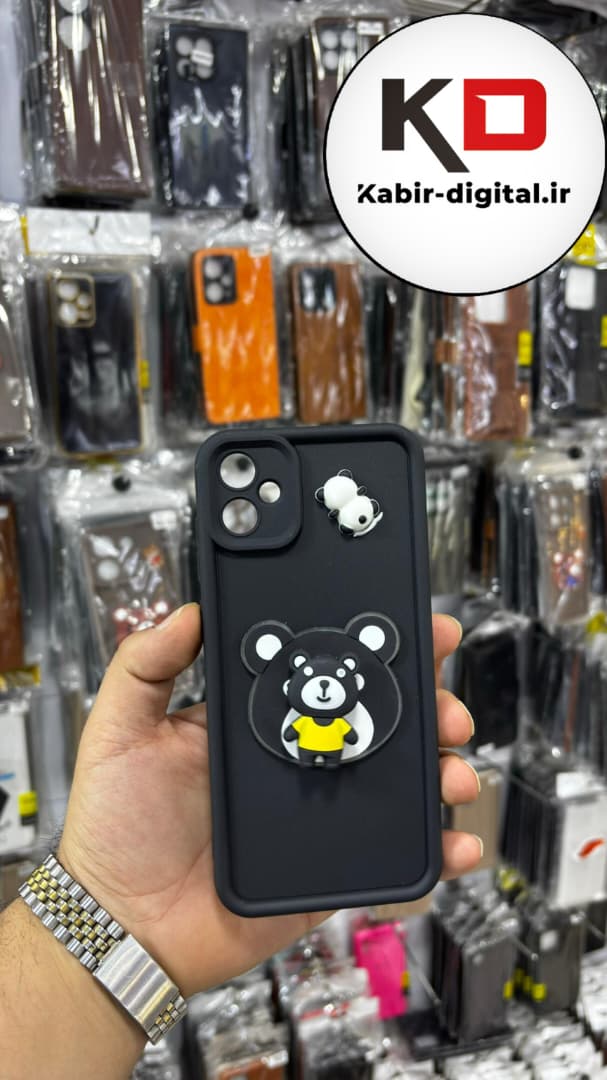 قاب گوشی Galaxy A05 سامسونگ  طرح سیلیکونی Solid عروسکی برجسته محافظ لنز دار طرح خرس مشکی