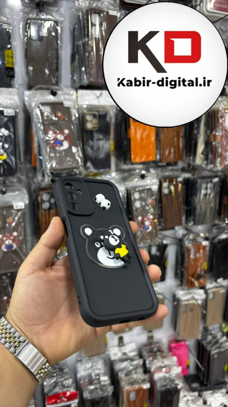 قاب گوشی Galaxy A14 سامسونگ طرح سیلیکونی Solid عروسکی برجسته محافظ لنز دار طرح خرس مشکی