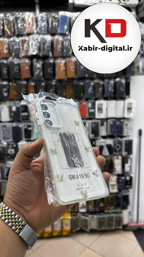 قاب گوشی Galaxy A16/A26 / A17 سامسونگ لاکچری شفاف رزینی طرح شاین لنز کرومی طرح پرروانه نگین دار