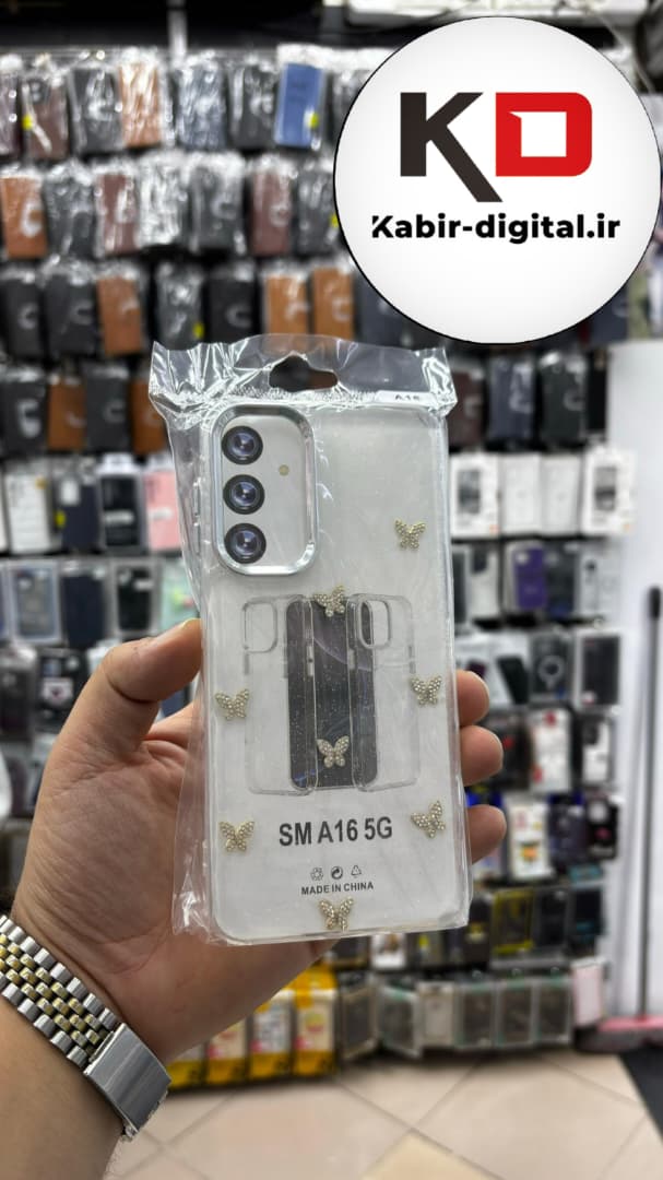 قاب گوشی Galaxy A16/A26 / A17 سامسونگ لاکچری شفاف رزینی طرح شاین لنز کرومی طرح پرروانه نگین دار
