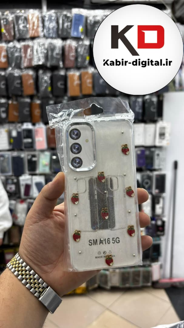 قاب گوشی Galaxy A16/A26 /A17 سامسونگ لاکچری شفاف رزینی طرح شاین لنز کرومی طرح توت فرنگی