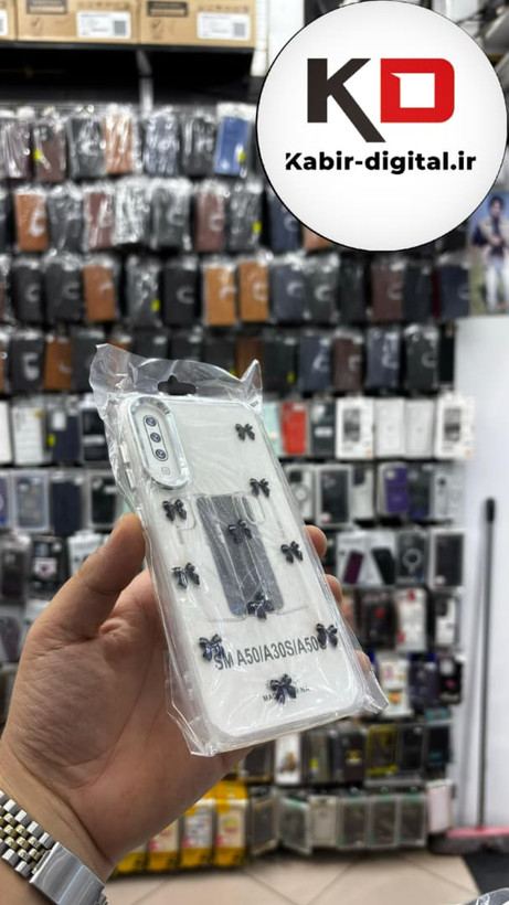 قاب گوشی Galaxy A50/A50s/A30s سامسونگ لاکچری شفاف رزینی طرح شاین لنز کرومی طرح پاپیون مشکی