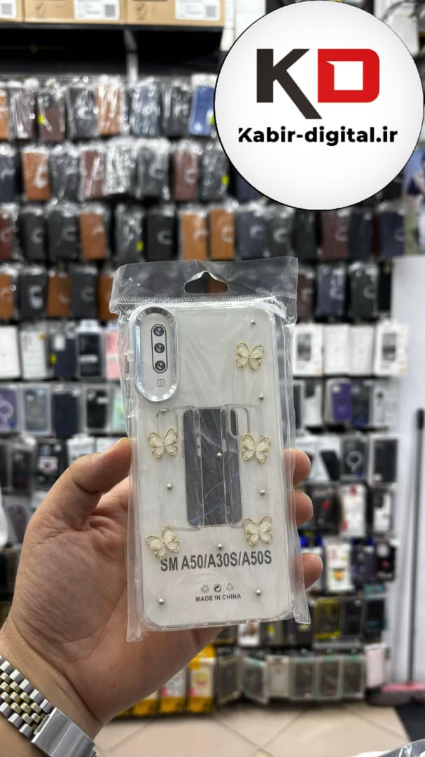 قاب گوشی Galaxy A50/A50s/A30s سامسونگ لاکچری شفاف رزینی طرح شاین لنز کرومی طرح پروانه