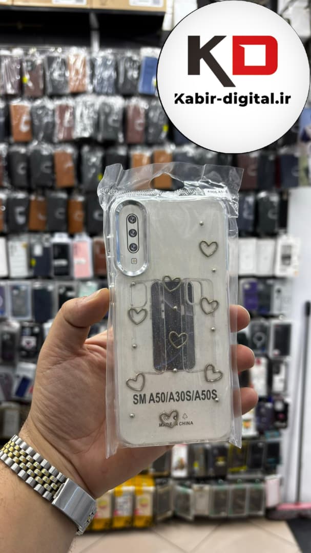 قاب گوشی Galaxy A50/A50s/A30s سامسونگ لاکچری شفاف رزینی طرح شاین لنز کرومی طرح قلب