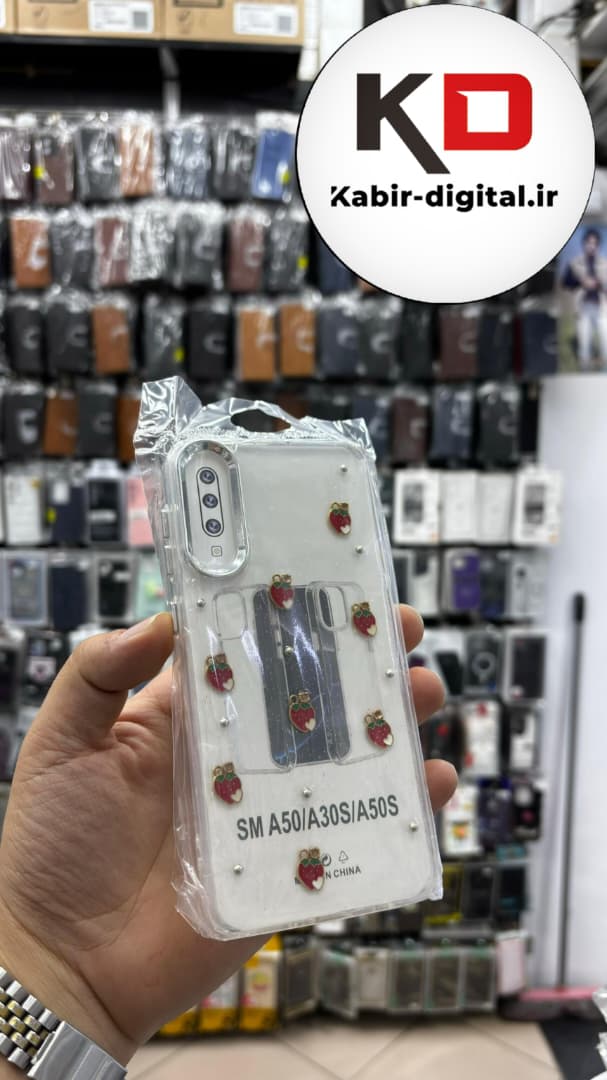 قاب گوشی Galaxy A50/A50s/A30s سامسونگ لاکچری شفاف رزینی طرح شاین لنز کرومی طرح توت فرنگی