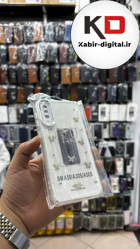 قاب گوشی Galaxy A50/A50s/A30s سامسونگ لاکچری شفاف رزینی طرح شاین لنز کرومی طرح پروانه نگین دار