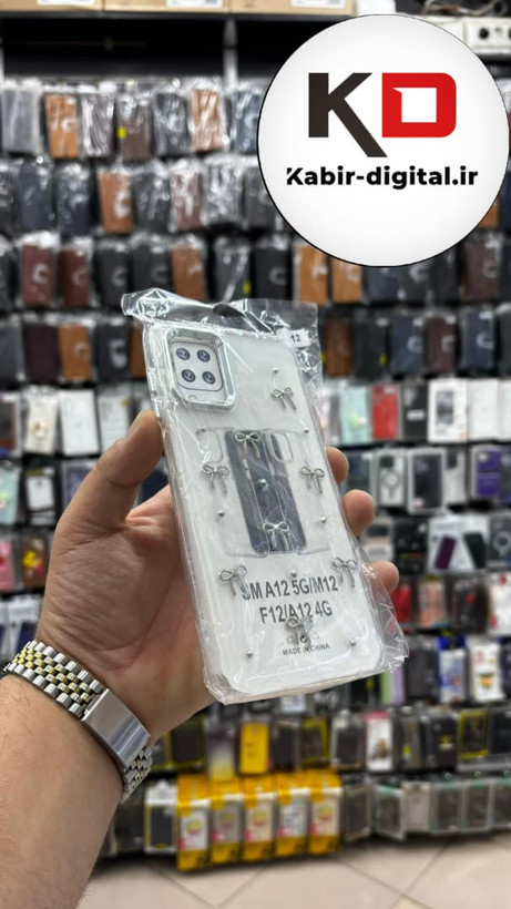قاب گوشی Galaxy A12/M12/F12 سامسونگ لاکچری شفاف رزینی طرح شاین لنز کرومی طرح پاپیون