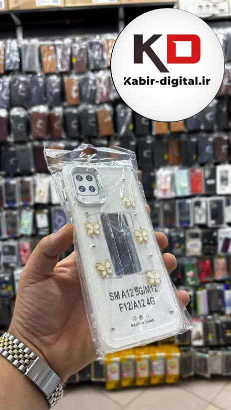 قاب گوشی Galaxy A12/M12/F12 سامسونگ لاکچری شفاف رزینی طرح شاین لنز کرومی طرح پروانه طلایی
