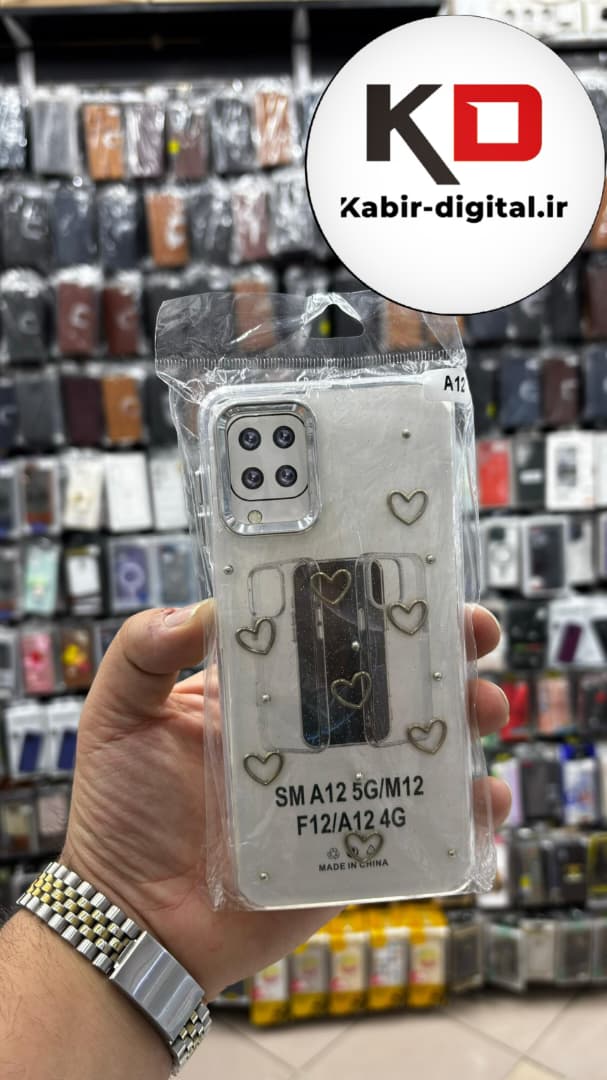 قاب گوشی Galaxy A12/M12/F12 سامسونگ لاکچری شفاف رزینی طرح شاین لنز کرومی طرح قلب