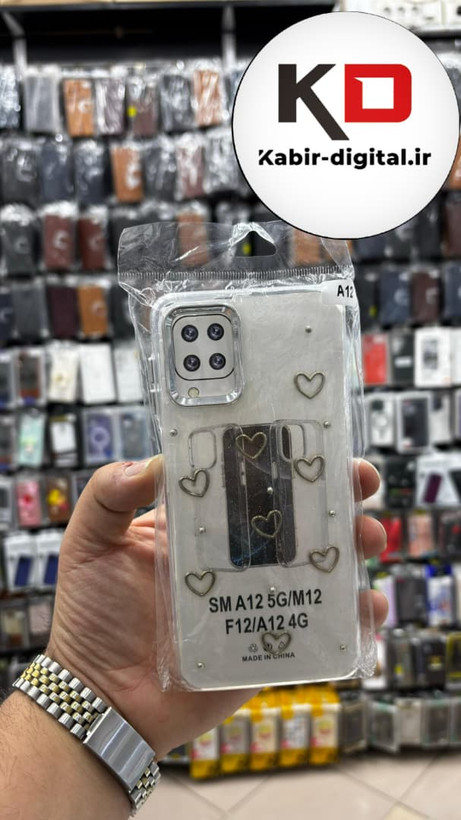 قاب گوشی Galaxy A12/M12/F12 سامسونگ لاکچری شفاف رزینی طرح شاین لنز کرومی طرح قلب