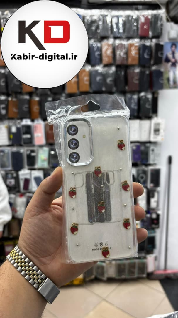 قاب گوشی Galaxy A15/A25/A24 سامسونگ لاکچری شفاف رزینی طرح شاین لنز کرومی طرح توت فرنگی