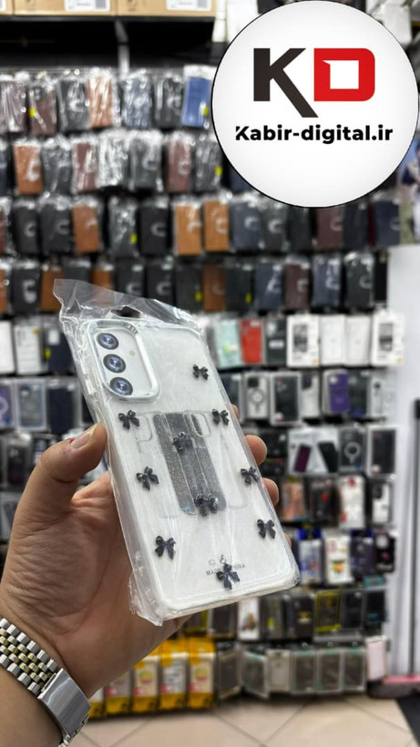 قاب گوشی Galaxy A55 / A35 سامسونگ لاکچری شفاف رزینی طرح شاین لنز کرومی طرح پاپیون مشکی