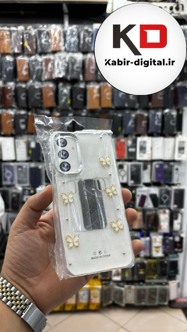 قاب گوشی Galaxy A55 / A35 سامسونگ لاکچری شفاف رزینی طرح شاین لنز کرومی طرح پروانه طلایی