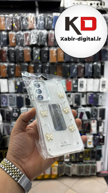 قاب گوشی Galaxy A15/A25/A24 سامسونگ لاکچری شفاف رزینی طرح شاین لنز کرومی طرح پروانه طلایی