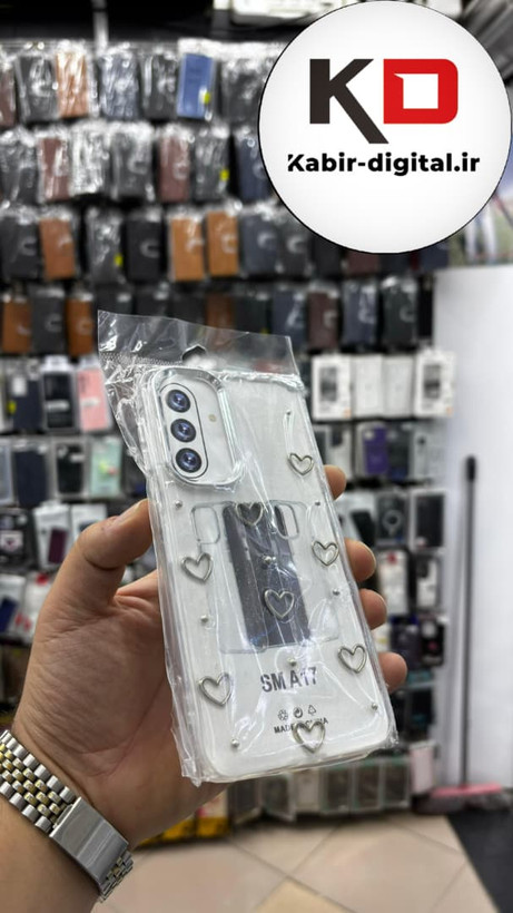 قاب گوشی Galaxy A17 سامسونگ لاکچری شفاف رزینی طرح شاین لنز کرومی طرح قلبی