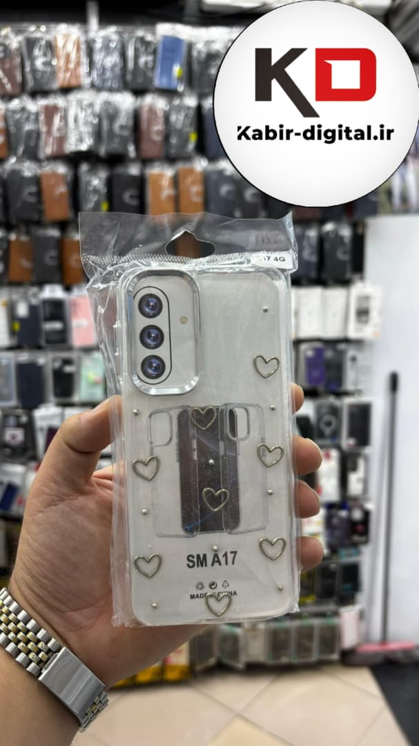 قاب گوشی Galaxy A17 سامسونگ لاکچری شفاف رزینی طرح شاین لنز کرومی طرح قلبی