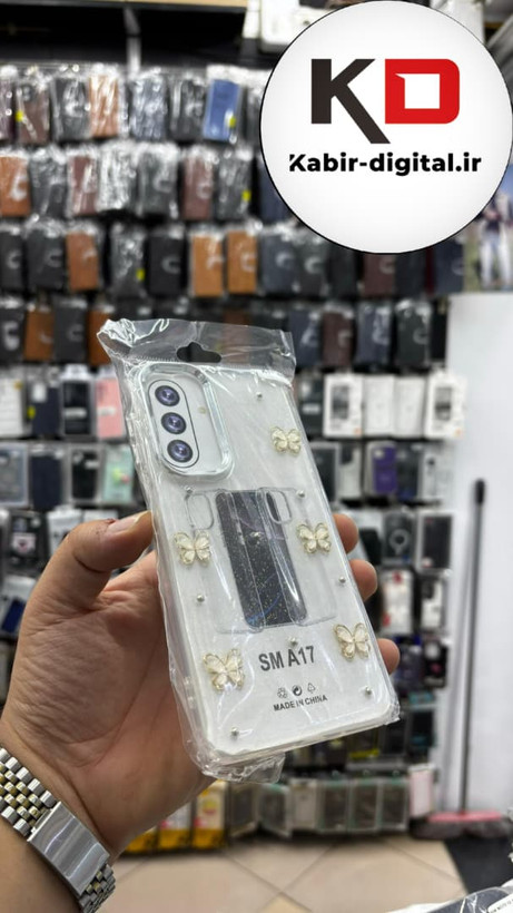 قاب گوشی Galaxy A17 سامسونگ لاکچری شفاف رزینی طرح شاین لنز کرومی طرح پروانه طلایی