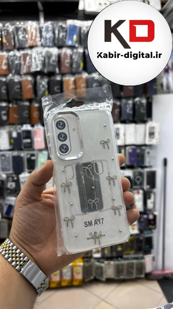 قاب گوشی Galaxy A17 سامسونگ لاکچری شفاف رزینی طرح شاین لنز کرومی طرح پاپیون