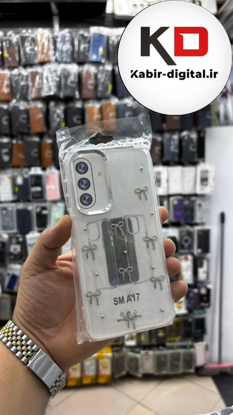 قاب گوشی Galaxy A17 سامسونگ لاکچری شفاف رزینی طرح شاین لنز کرومی طرح پاپیون