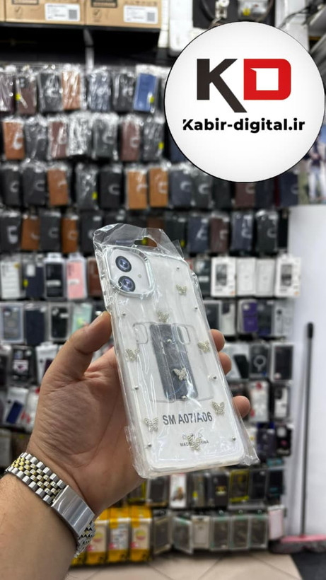 قاب گوشی Galaxy A07 / A06 سامسونگ لاکچری شفاف رزینی طرح شاین لنز کرومی طرح پروانه نگین دار