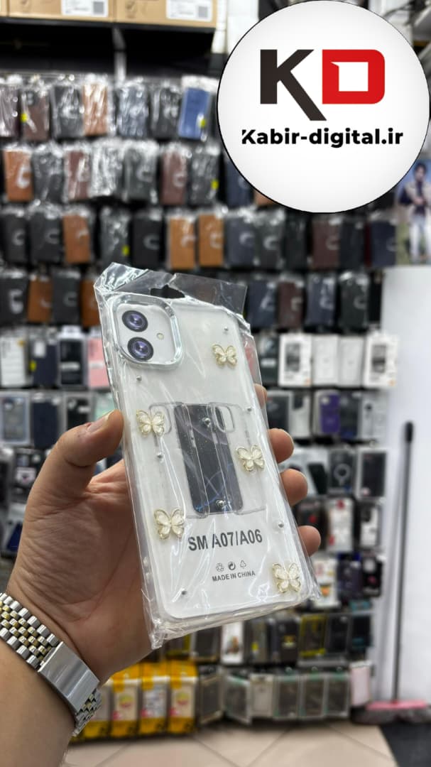 قاب گوشی Galaxy A07 / A06 سامسونگ لاکچری شفاف رزینی طرح شاین لنز کرومی طرح پروانه طلایی
