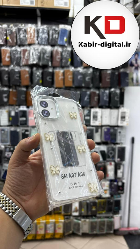 قاب گوشی Galaxy A07 / A06 سامسونگ لاکچری شفاف رزینی طرح شاین لنز کرومی طرح پروانه طلایی