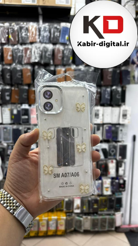 قاب گوشی Galaxy A07 / A06 سامسونگ لاکچری شفاف رزینی طرح شاین لنز کرومی طرح پروانه طلایی