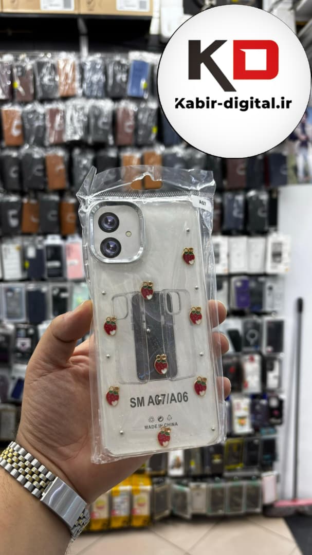 قاب گوشی Galaxy A07 / A06 سامسونگ لاکچری شفاف رزینی طرح شاین لنز کرومی طرح توت فرنگی