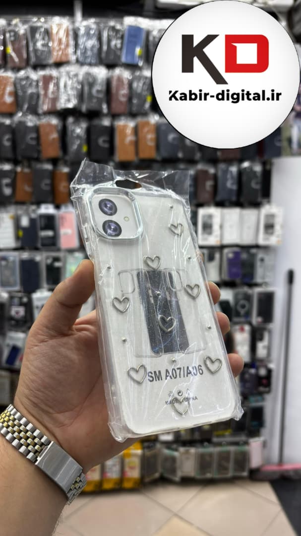 قاب گوشی Galaxy A07 / A06 سامسونگ لاکچری شفاف رزینی طرح شاین لنز کرومی طرح قلب