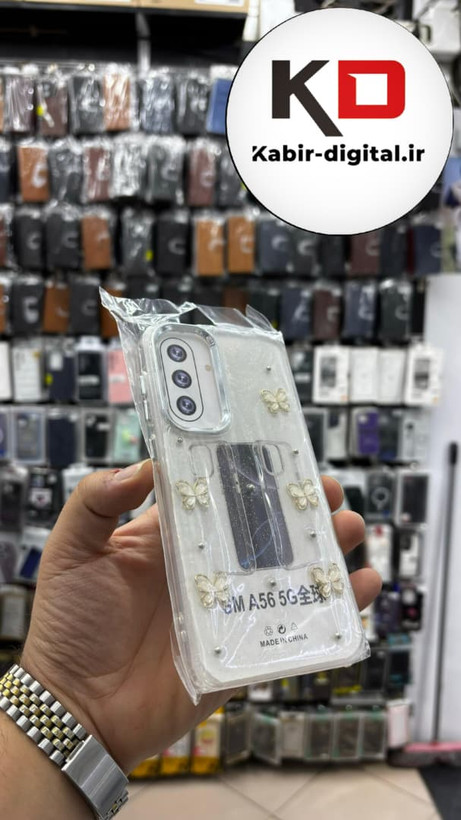 قاب گوشی Galaxy A56 / A36 سامسونگ لاکچری شفاف رزینی طرح شاین لنز کرومی طرح پروانه طلایی