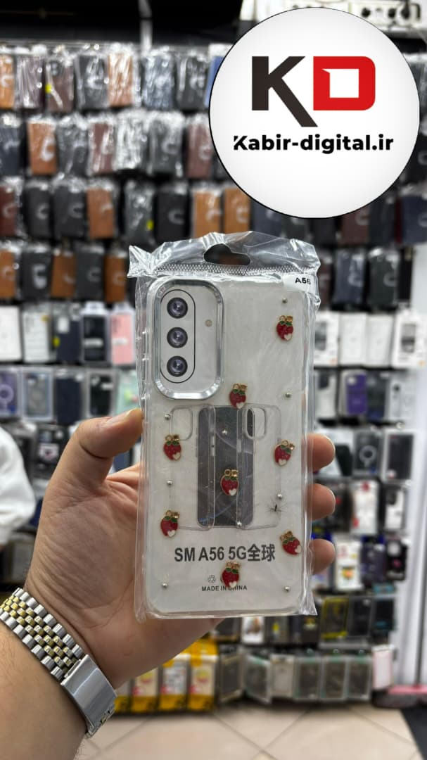قاب گوشی Galaxy A56 / A36 سامسونگ لاکچری شفاف رزینی طرح شاین لنز کرومی طرح توت فرنگی