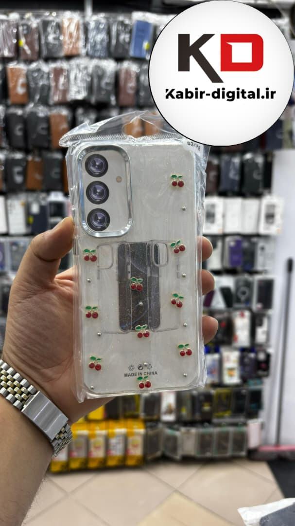 قاب گوشی Galaxy S24 FE سامسونگ لاکچری شفاف رزینی طرح شاین لنز کرومی طرح گیلاس