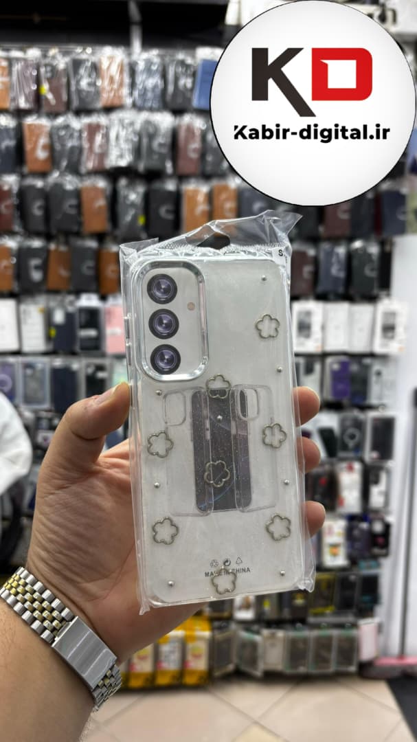 قاب گوشی Galaxy S24 FE سامسونگ لاکچری شفاف رزینی طرح شاین لنز کرومی طرح ستاره