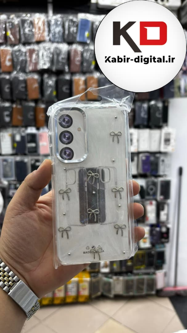 قاب گوشی Galaxy S25 FE سامسونگ لاکچری شفاف رزینی طرح شاین لنز کرومی طرح پاپیون