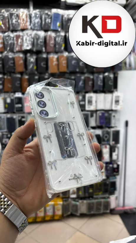 قاب گوشی Galaxy S25 FE سامسونگ لاکچری شفاف رزینی طرح شاین لنز کرومی طرح پاپیون